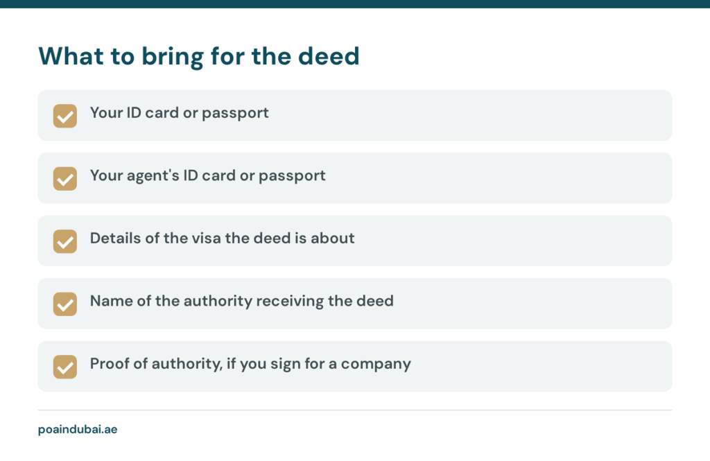 Checklist of documents to bring for a power of attorney to cancel a visa